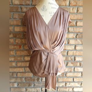 Trina Turk Draped Satin Blouse in Dusty Rose